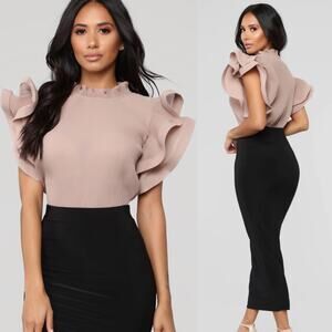 NEW Fashion Nova Adeline Ruffle Mocha Bodysuit Size XS